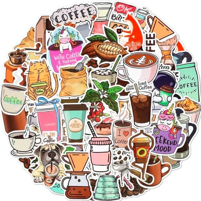 送料無料 コーヒー ステッカー ヴィンテージシール 50枚セット スーツケース トランク キャリーケース バイク 自転車 車 猫 パソコン スマホ ヘルメット ...