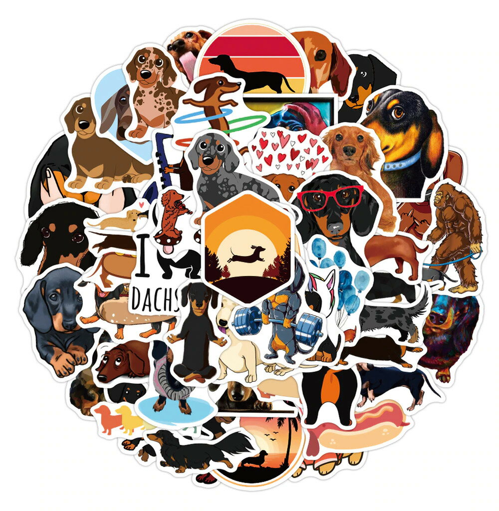 送料無料 ダックスフンド ダックス ステッカー ヴィンテージシール 50枚セット スーツケース トランク キャリーケース バイク 自転車 車 猫 パソコン スマ...