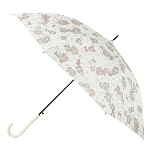 Rakuten - ニフティーフラワー 晴雨兼用傘 55cm 花と猫 ベージュ JK-142-07 ジャンプ式 遮光 UVカット 雨傘 長傘 日傘 レディース サントス プレゼント ギフト