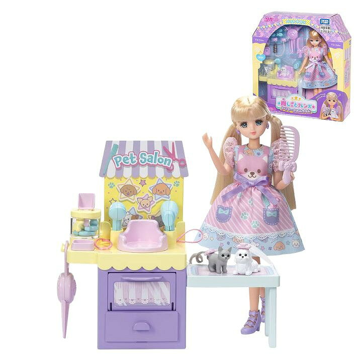 商品名リカちゃん 推しごとフレンズ トリマーかれんちゃん商品説明あこがれのトリマー遊びができちゃう「推しごとフレンズ」シリーズかれんちゃんのペットサロンのセットです。ドール入りで買ってすぐに楽しく遊べちゃう！ ワンちゃんとネコちゃんをシャワーやドライヤーでお世話したり、音の出るじょきじょきハサミやクシでトリミングごっこができます。 ペット用エクステパーツでおしゃれも出来ちゃう！フードケースからペットのごはんをお皿に入れて食べさせる遊びもできます。本体の引き出しに小物を入れてお片付けができます。推しごとブック付き。 【商品内容】 人形(ドレス、下着、イヤリング着用)(1)、クツ(1)、ペットサロン本体(1)、ペットサロンテーブル(シャワー、ドライヤー、バスタブ付き)(1)、サイドテーブル(1)、フードケース(フタ付き)(1)、フードスコップ(1)、フードパーツ(ほね)(4)、フードパーツ(さかな)(4)、お皿(1)、じょきじょきハサミ(1)、クシ(1)、ワンちゃん(ホワイト)(1)、ネコちゃん(グレー)(1)、ペット用エクステパーツ(2)、推しごとフレンズブック(1)、紙こものシート(1)、背面ボード(1)商品詳細・パッケージサイズ ：W250×H265×D80mm ・発売日 ：2026年4月18日 ・対象年齢 ：3歳〜JANコード4904810995692備考(C)TOMY（リカちゃん タカラトミー 人形 ドール 着せ替え ごっこ遊び お世話 りかちゃん ままごと お人形遊び 洋服 更新日：2026/04/14）「推しごとフレンズ」シリーズかれんちゃんのペットサロンのセット リカちゃん 推しごとフレンズ トリマーかれんちゃん