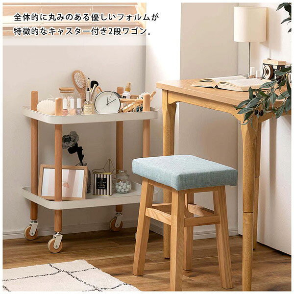 ワゴン キャスター付き キッチンワゴン 2段 天然木 木製 スチール キッチン収納 収納ラック 収納ワゴン 洗面所 キッチン リビング ソファ おしゃれ 北欧 PW-52 [2]