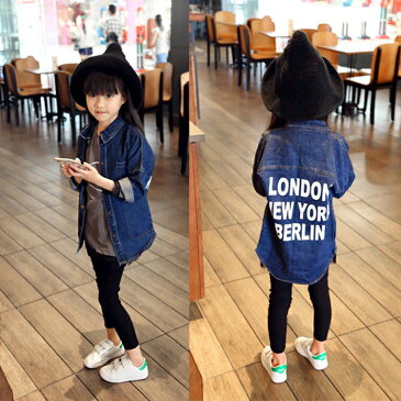 長袖シャツ デニム 羽織 ロングシャツ トップス かわいい キュート おしゃれ キッズ ジュニア ベビー 子ども 幼児 女の子 ガール 女児