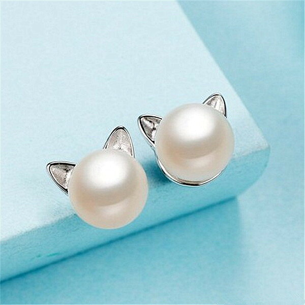 送料無料 ピアス パール 猫 猫耳 シンプル シルバー レディース スタッドピアス 可愛い アクセサリー ギフト プレゼントの商品画像 2