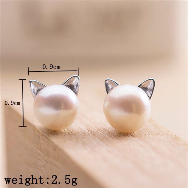 送料無料 ピアス パール 猫 猫耳 シンプル シルバー レディース スタッドピアス 可愛い アクセサリー ギフト プレゼントの商品画像 3