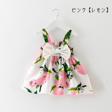 トップス ノースリーブ 子供用 リボン レモン柄 チェリー柄 可愛い かわいい 女の子 女児キッズ 子供服 子ども服 こども服