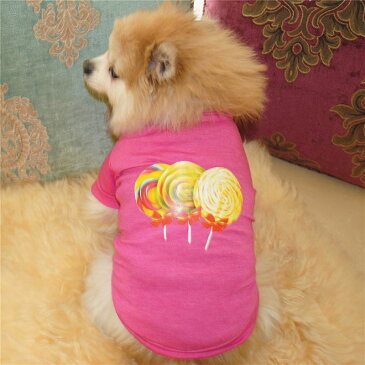 送料無料 ペット服 Tシャツ 犬 小型犬 猫 ペット用品 犬用品 猫用品 プルオーバー ロリポップ キャンディー プリント イラスト お出掛け お散歩 春 夏 秋