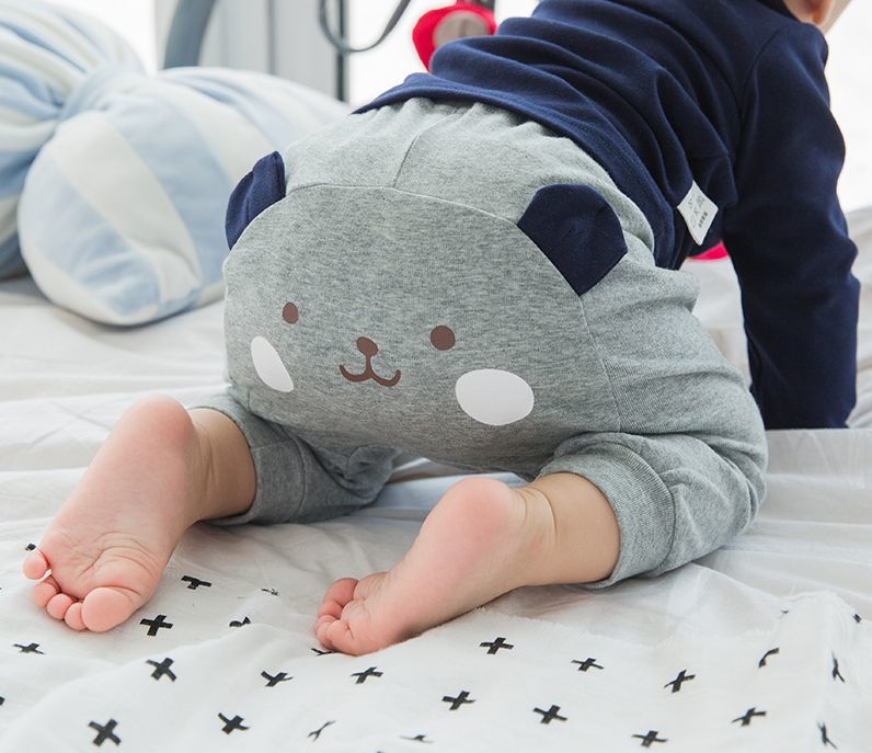 送料無料モンキーパンツ ズボン 男の子 女の子 女児 男児 ベビー用 ベビー 可愛い かわいい ボトムス アニマル 動物 ウエストゴム 裾ゴム 73 80 90 100 ピンク グレー ブルー