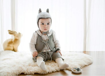 2点セット セットアップ ニットベスト 前開き ハーフパンツ 半ズボン 毛糸のズボン ジレ チョッキ ベビー用 手編み風 リブニット リボン 短パン シンプル おしゃれ 単色 ソリッドカラー ナチュラルカラー 可愛い かわいい 女の子 男の子 女児 男児
