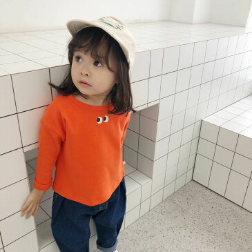 長袖Tシャツ ロンT ラウンドネック プルオーバー 子供用 キッズ トップス 長袖 後ろボタン ドロップショルダー 肩落ち イラスト 目 ユニークデザイン ロンティー トレーナー カジュアル おしゃれ かわいい シンプル 春 秋 冬 男の子 女の子 子供