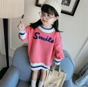 トレーナー ワンピース バイカラー 長袖 女の子 プルオーバー 文字刺繍入り かわいい ストリート ボーダー ルーズ 秋 冬 キッズ