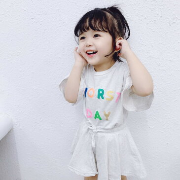 送料無料上下セット 2点セット 半袖Tシャツ ショートパンツ キュロットパンツ 子供用 キッズ セットアップ トップス カットソー ラウンドネック ボトムス フレアパンツ 短パン 半ズボン プリント 英字ロゴ アルファベット プリント 薄手 カジュアル