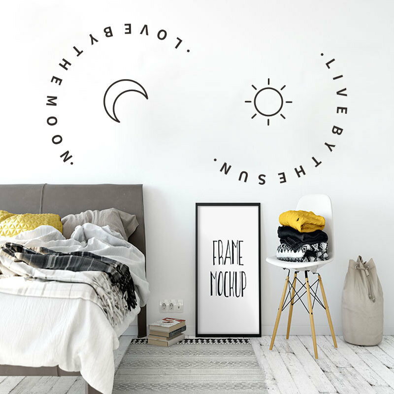 送料無料 ウォールステッカー ウォールシール シール式 英文 英字 太陽 月 モノトーン 壁シール 壁紙シ..
