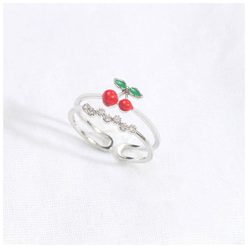 送料無料 指輪 リング ラインストーン 二連風 さくらんぼ チェリー かわいい おし...