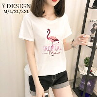 送料無料 カジュアルTシャツ プリントTシャツ Tシャツ トップス 半袖 ラウンドネック 夏 夏服 カジュアル プリント レディース