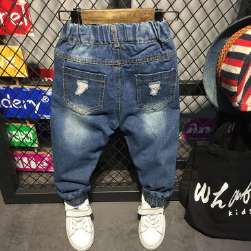 送料無料デニムパンツ ジーンズ ジーパン ロングパンツ 長ズボン ボトムス ダメージ ペイント 加工 キッズ 子供服 ファッション おしゃれ こども 男の子 女の子 かっこいい 総ゴム