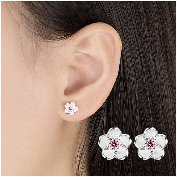 送料無料 ピアス スタッドピアス クリスタル風 クリアストーン カラーストーン 桜 フラワー 花 シルバーカラー かわいい おしゃれ 女性 レディース 小ぶり 小さめ