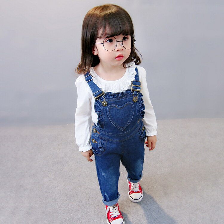 送料無料 オーバーオール サロペットパンツ 子供服 キッズ ベビー 女の子 女児 デニム ハート フリフリ..