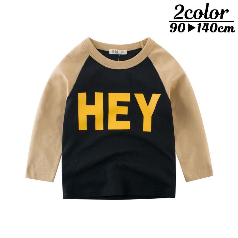 送料無料 長袖Tシャツ ロンT ラウンドネック ラグランスリーブ 子供服 キッズ トップス カットソー 英字プリント ロゴ アルファベット カジュアル 丸襟 丸首 男の子 女の子 男児 女児 子供用 子ども服 こども服 高学年 90cm 100cm 110cm 120cm 130cm 140cmのサムネイル