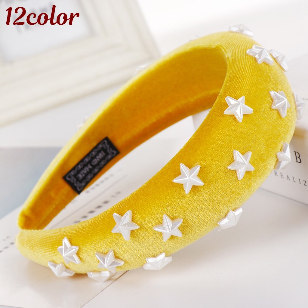 送料無料カチューシャ 星型フェイクパール 幅広 太め ワイド ベロア調 レディース ヘアアクセサリー 髪飾り ヘアアレンジ スター かわいい 可愛い ガーリー カジュアル 女性用 婦人用 ファッション小物 雑貨