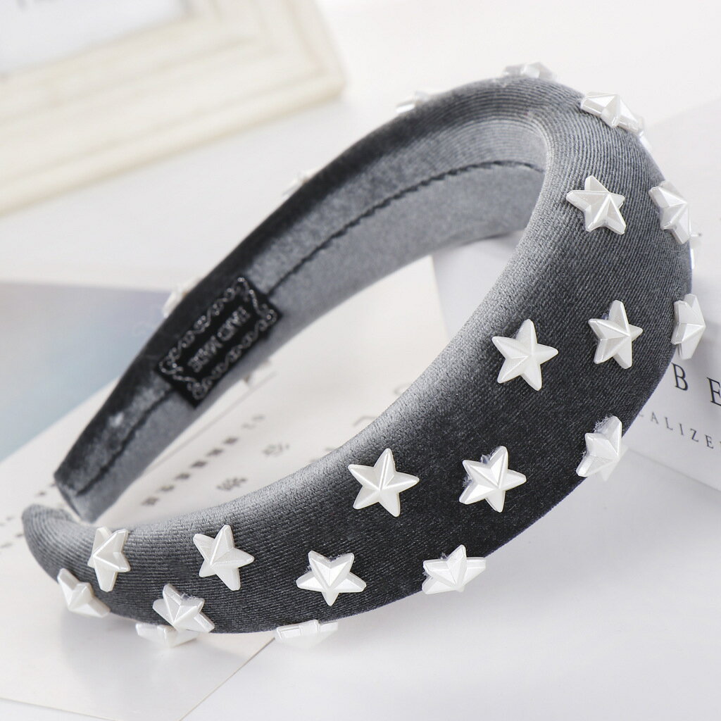 送料無料カチューシャ 星型フェイクパール 幅広 太め ワイド ベロア調 レディース ヘアアクセサリー 髪飾り ヘアアレンジ スター かわいい 可愛い ガーリー カジュアル 女性用 婦人用 ファッション小物 雑貨