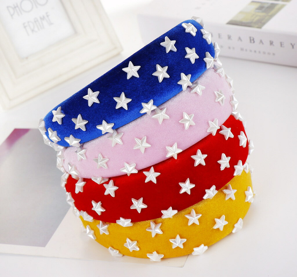 送料無料カチューシャ 星型フェイクパール 幅広 太め ワイド ベロア調 レディース ヘアアクセサリー 髪飾り ヘアアレンジ スター かわいい 可愛い ガーリー カジュアル 女性用 婦人用 ファッション小物 雑貨