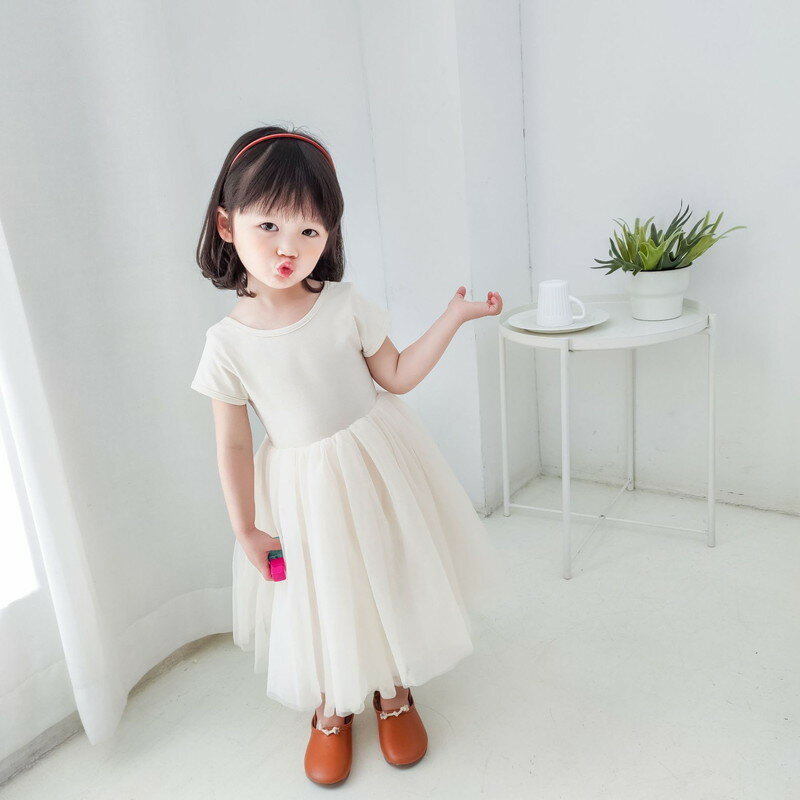 送料無料半袖ワンピース チュール キッズ 子ども 子ども服 ドレス 女の子 半袖 発表会 結婚式 七五三 チュール かわいい ウエスト切り替え 無地 シンプル ラウンドネック 普段着 ワンピ ワンピ—ス お出かけ 80cm 90cm 100cm 110c