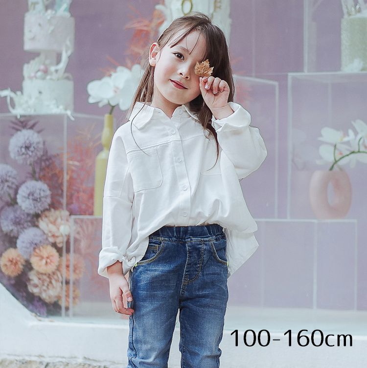 送料無料シャツ Yシャツ キッズ ジュニア 親子ペア トップス 白シャツ シンプル 無地 おしゃれ 女の子 男の子 子供服 きれいめ 上品 お呼ばれ カジュアル アシンメトリー フォーマル 発表会 結婚式