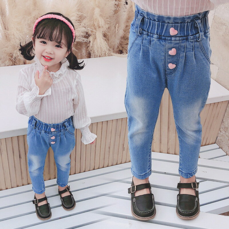 送料無料 ジーンズ デニム ジョーがパンツ ボトムス キッズ 子ども 子供服 女の子 ガール 女児 ジュニア 九分丈 ロングパンツ 長ズボン サルエル ウエストゴム ポケット付き ハイウエスト ウォッシュ ハート おしゃれ かわいい ガーリー カジュア