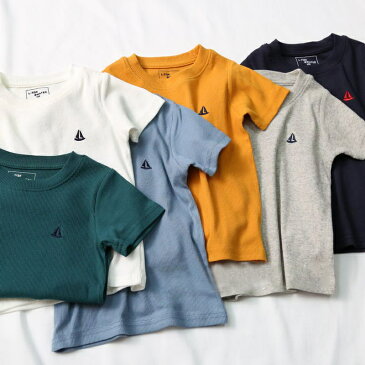 送料無料 半袖Tシャツ カットソー キッズ ジュニア 子供 男の子 女の子 刺繍 ヨット シンプル ラウンドネック 単色 無地 おしゃれ かっこいい カジュアル