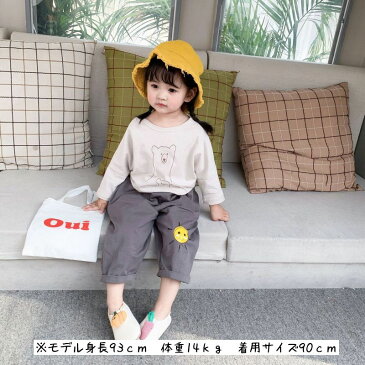 送料無料長袖Tシャツ 子供服 こども服 くま クマ 熊 ベアー ベビー Tシャツ 長袖 トップス ラウンドネック プルオーバー 男の子 女の子 80 90 100 110 120