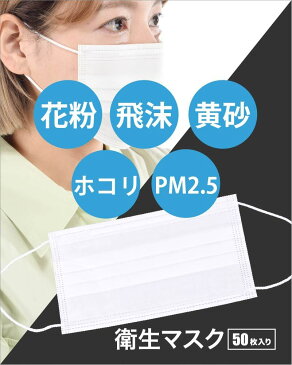 送料無料不織布マスク 使い捨て 50枚入り プリーツ式 三層構造 PM2.5対策 花粉症 飛沫 黄砂 埃 レギュラーサイズ ノーズワイヤー 箱入り 大人用 白 男女兼用 ユニセックス レディース メンズ 女性用 男性用