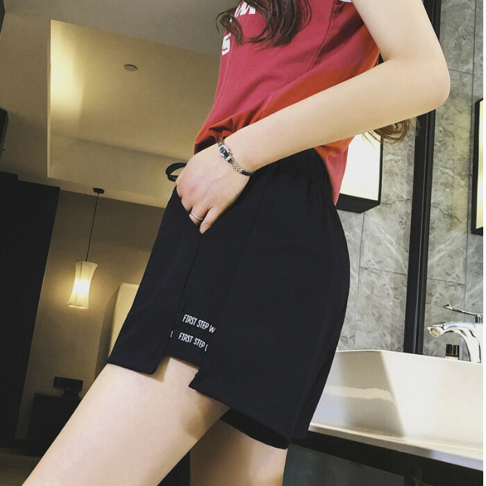 送料無料 ショートパンツ ボトムス パンツ レディース ハーフパンツ 膝上 ミニ丈 無地 スリット ロゴ 切替 ウエストゴム 大きいサイズ カジュアル ストリート スポーツ トレーニング クール 大きいサイズ おしゃれ 春 夏 黒 ポケット付き