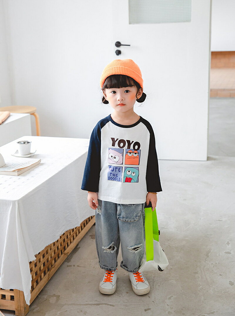 送料無料 Tシャツ カットソー 長袖 トップス キッズ ベビー 男の子 女の子 丸襟 プ...