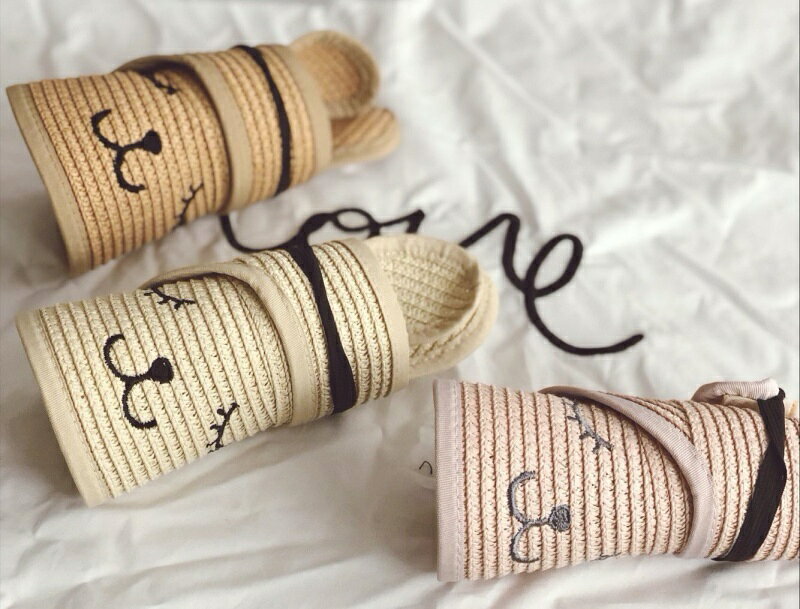 送料無料 サンバイザー 麦わら キッズ 子供用 女の子 男の子 熊 くま 刺繍 耳 折り...