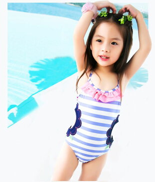 送料無料 水着 キッズ ベビー 子供用 女の子 ワンピースタイプ フリル スイムウェア ボーダー フラワー 花 かわいい おしゃれ オールインワン 夏 海 プール