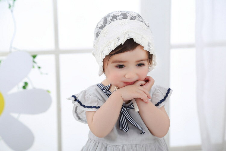帽子 ボンネット ベビー 赤ちゃん 新生児 子供用 女の子 チュールレース 結ぶタイ...