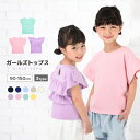 送料無料 子供服 半袖 Tシャツ 女の子 ガールズ カットソー フリル トップス 袖フリル バックフリル キッズ ジュニア トップス 春服 夏服 かわいい 可愛い ガーリー 着まわし 着回し ヘビロテ 無地 シンプル ラウンドネック クルーネック 丸首 通園 通学 子ども プラスナオ