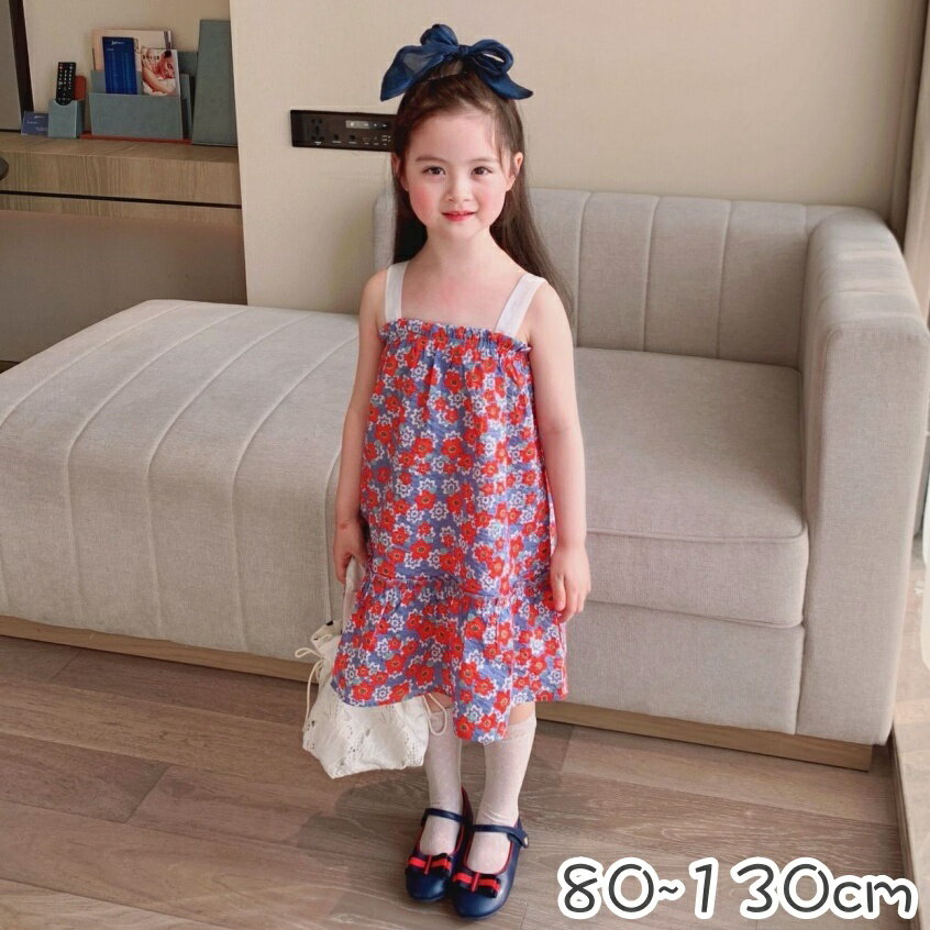 送料無料 ワンピース Aライン キッズ ベビー 子供用 女の子 ノースリーブ 袖なし 膝丈 ミディアム丈 フレア 花柄 フラワー お洒落 かわいい キュート お出かけ 普段使いのサムネイル