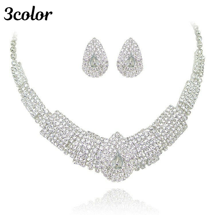 送料無料 ネックレス ピアス 2点セット レディース アクセサリー ジュエリー ティアドロップ 涙型 ラインストーン キラキラ お洒落 ギフト デート 結婚式