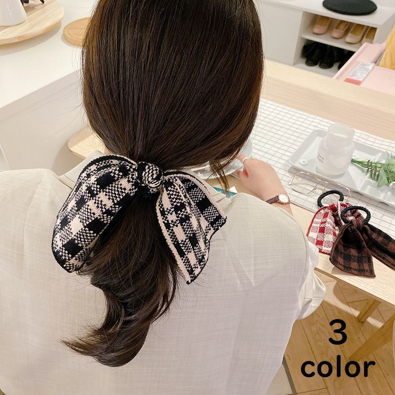乐天商城 - 送料無料 ヘアゴム 髪ゴム レディース 女性用 ヘアアクセサリー まとめ髪 ヘアアレンジ リボン 大きい ギンガムチェック ホワイト ブラウン ブラック ベージュ かわいい おしゃれ ファッション小物