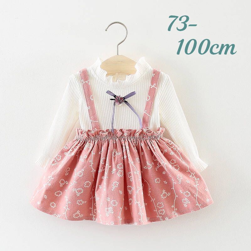 送料無料 ワンピース 子供服 ベビー キッズ 女の子 こども用 長袖 重ね着風 メロウフリル キャンディースリーブ かわ…