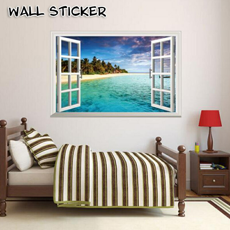 送料無料 ウォールステッカー 壁紙シール だまし絵風 トリックアート風 海辺 南の島 風景 壁面装飾 室内装飾 おしゃれ かわいい インテリア雑貨 模様替え DIY ウォールデコレーション 壁飾り リビング ダイニング 子供部屋 寝室 廊下 客間 パーティー イベント