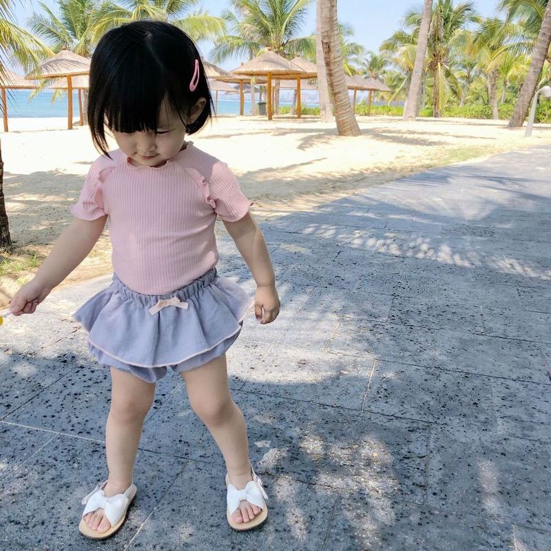 送料無料 ブルマパンツ かぼちゃパンツ ベビー キッズ 赤ちゃん 子供服 女の子 ボトムス フリル リボン 無地 ショート丈 ウエストゴム かわいい おしゃれ パイピング ガール グレー レッド イエロー 赤 黄色 2