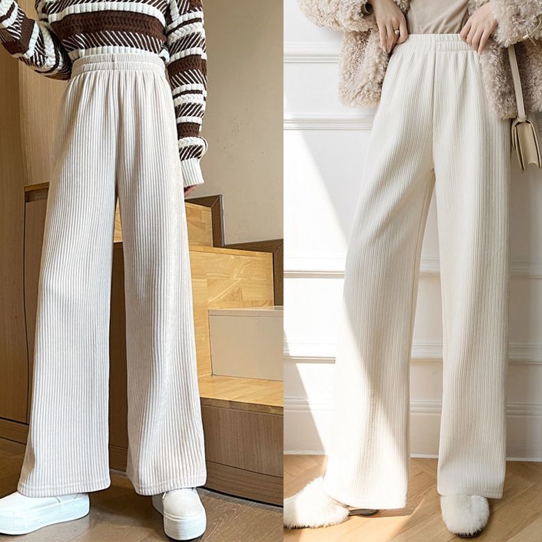 送料無料 ワイドパンツ 裏起毛 ロングパンツ コーデュロイ レディース フルレングス ウエストゴム 防寒 冬 秋 無地 ボトムス フレア セミワイド 裏ボア イージーパンツ ブラック オフホワイト カジュアル