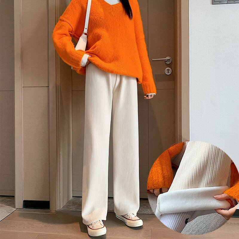 送料無料 ワイドパンツ 裏起毛 ロングパンツ コーデュロイ レディース フルレングス ウエストゴム 防寒 冬 秋 無地 ボトムス フレア セミワイド 裏ボア イージーパンツ ブラック オフホワイト カジュアル