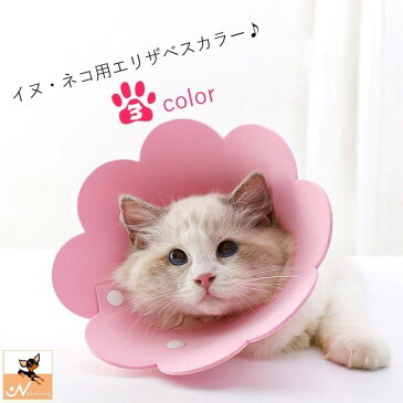 送料無料 エリザベスカラー ネコ 猫 小型犬 ペット用品 ペット雑貨 スナップボタン フラワー 花型 無地 イエロー ピンク オレンジ シンプル かわいい キュート サイズ調整可能