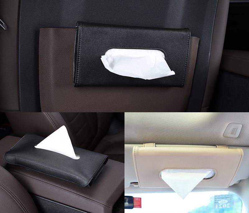 送料無料 ティッシュケース ティッシュボックス ティッシュカバー ティッシュホルダー 車用品 PUレザー 車載 車内収納 サンバイザー ヘッドレスト アームレスト シートバック インテリア 吊り下げ スリム 薄型 コンパクト 取り付け簡単 詰め替え簡単