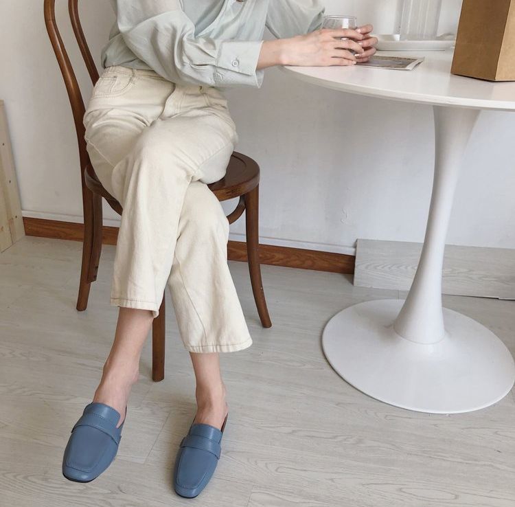 送料無料 ミュール 前詰まり フラットサンダル ぺたんこ レディース 靴 シューズ スクエアトゥ レザー調 カジュアル 洗練 シンプル おしゃれ ブルー カーキ ベージュ