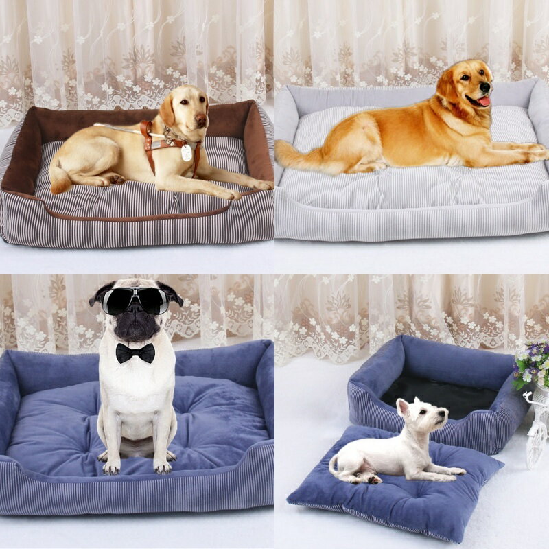 送料無料 ペット用ベッド ペットベッド カドラー 犬用 猫用 室内用 スクエアベッド ふかふか ストライプ柄 縞々 お洒落 かわいい 寝具 寝床 クッション ペット用品 イヌ ネコ ワンちゃん ネコちゃん