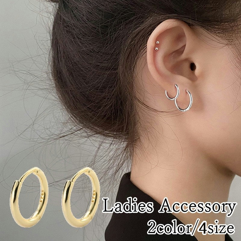 送料無料 ピアス フープピアス レディース 女性用 アクセサリー 両耳用 ゴールドカラー シルバーカラー サークル リング シンプル 定番 大人 上品 ギフト 贈り物 プレゼント
